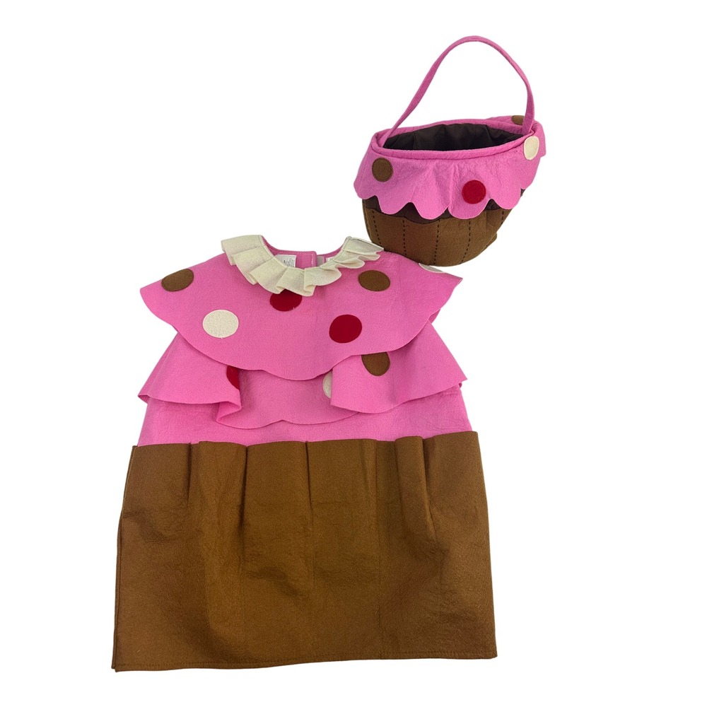 Pottery Barn Kids Cupcake Costume Pink Brown Polka Dot Felt Girls 4-6 Bag Set